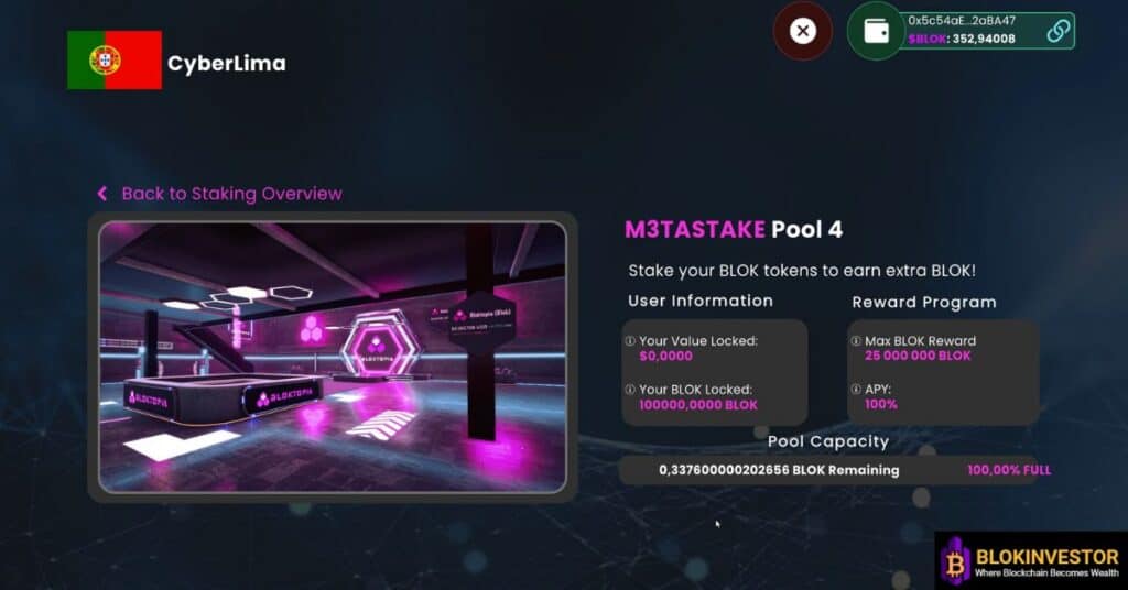 Staking pool inside the Bloktopia metaverse